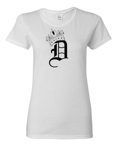 Women's White with Black Logo Crown D T-Shirt